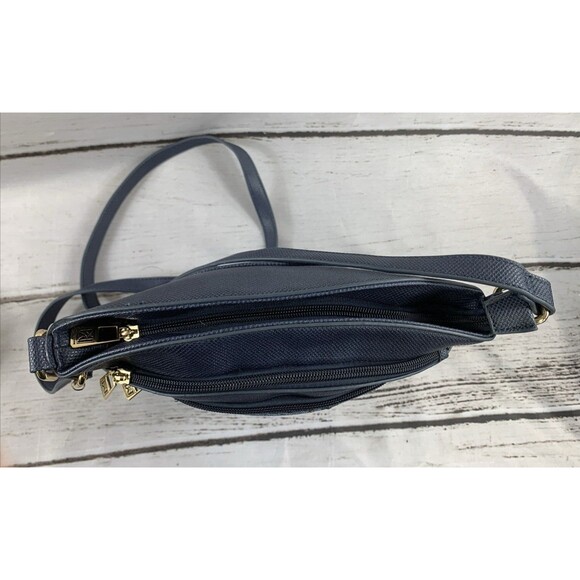 Karla Hanson Blue Metallic Crossbody Purse Bag Tote Organizer Zippers Stud Feet - Picture 6 of 16